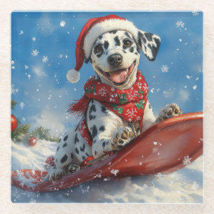 Dalmatische hond in slee laat het sneeuwen Kerstmi Glazen Onderzetter