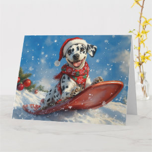 Dalmatische hond in slee Laat het sneeuwen Kerstmi Kaart