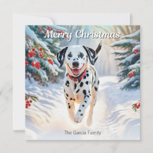 Dalmatische hond in wintersneeuw moderne kerst feestdagenkaart