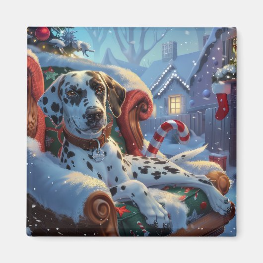 Dalmatische Hond Kerst Festiviteit Magneet (Voorkant)