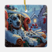 Dalmatische Hond Kerstfeest Keramisch Ornament (Voorkant)