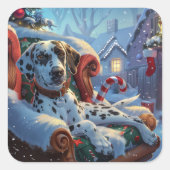 Dalmatische Hond Kerstfeest Vierkante Sticker (Voorkant)