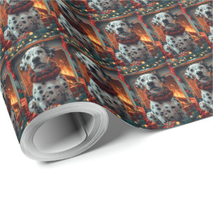 Dalmatische hond met kerstcadeaus bij de open haar cadeaupapier