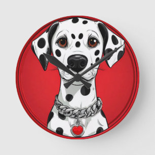 Dalmatische hond met rode hart halsband ronde klok