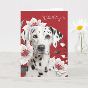 Dalmatische hond met witte lelies op rode verjaard kaart