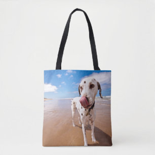 Dalmatische hond op strand tote bag
