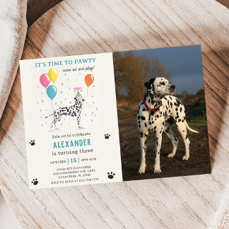 Dalmatische Hond Pawty Puppy Verjaardagsfeestfoto Kaart
