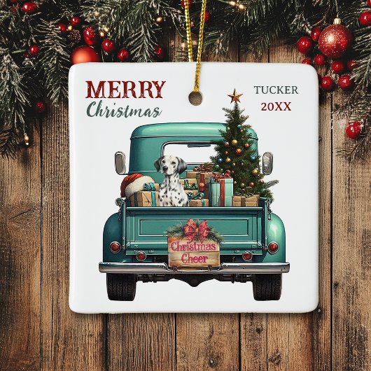 Dalmatische hond Retro Truck Kerstmis Keramisch Ornament