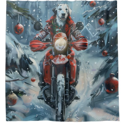 Dalmatische Hond Rijden Motorfiets Kerstmis Douchegordijn (Voorkant)