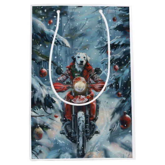 Dalmatische Hond Rijden Motorfiets Kerstmis Medium Cadeauzakje (Voorkant)