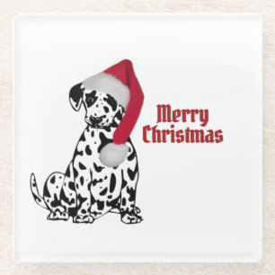 Dalmatische Hond Rood Kous Pet Vrolijk Kerstfeest Glazen Onderzetter