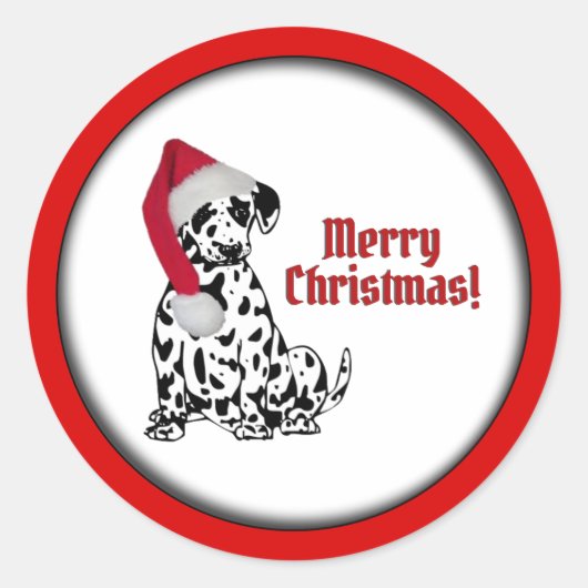 Dalmatische Hond Rood Kous Pet Vrolijk Kerstfeest Ronde Sticker (Voorkant)