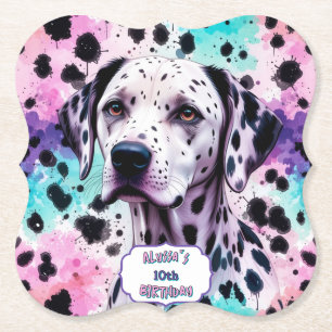 Dalmatische Hond Roze Paarse Turquoise Verjaardag Kartonnen Onderzetters
