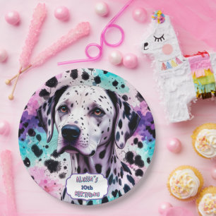 Dalmatische Hond Roze Paarse Turquoise Verjaardag Papieren Bordje