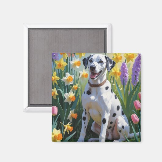 Dalmatische Hond Spring Bloemen Schilderen Magneet (Voorkant / Achterkant)