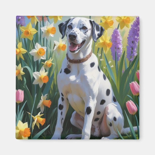 Dalmatische Hond Spring Bloemen Schilderen Magneet (Voorkant)