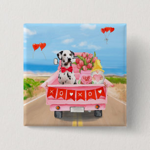 Dalmatische Hond Valentijnsdag Vrachtauto Hartjes Vierkante Button 5,1 Cm