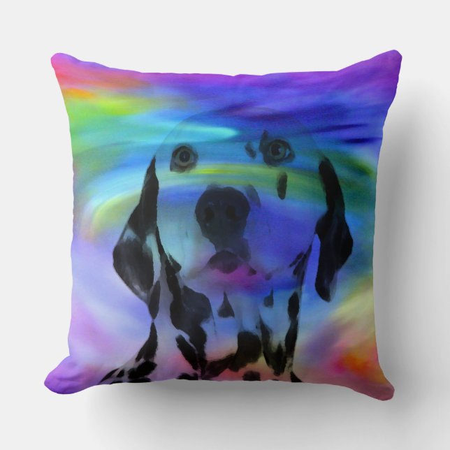 Dalmatische Hond Water Kleur Splash Art Portret Kussen (Voorkant)
