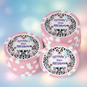 Dalmatische honden paarse roze verjaardagsfeestje poker chips