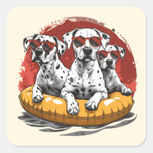 Dalmatische Honden Zomer Ananas Zwembad Float Vierkante Sticker