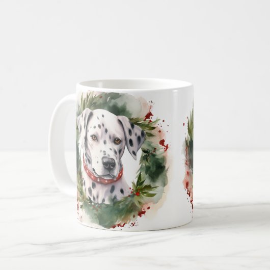 Dalmatische Kerstkrans Feestelijke Pup Koffiemok (Voorkant links)