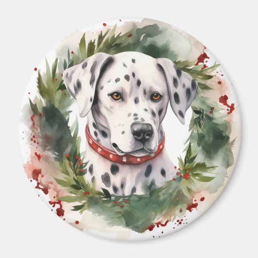 Dalmatische Kerstkrans Feestelijke Pup Magneet (Voorkant)