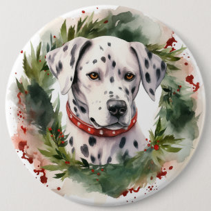 Dalmatische Kerstkrans Feestelijke Pup Ronde Button 6,0 Cm