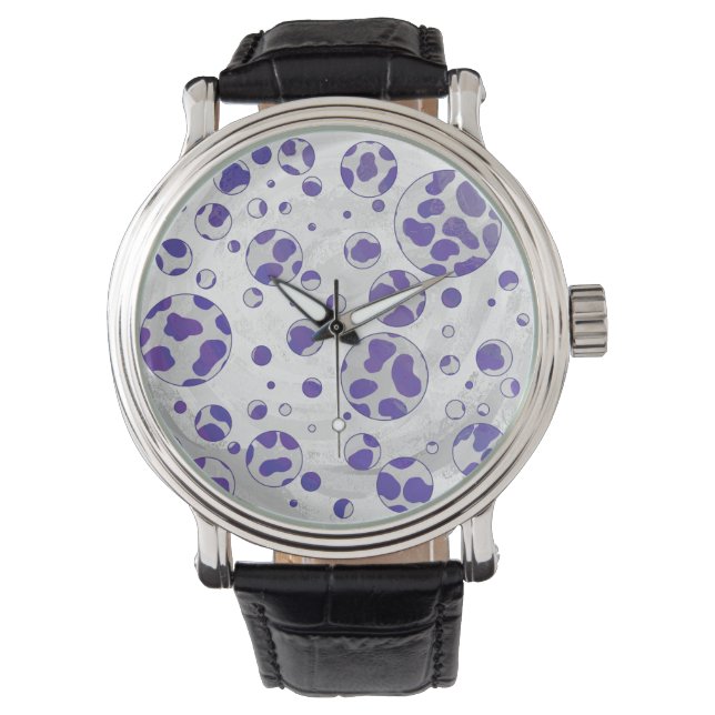 Dalmatische Paarse en witte poka Dot Horloge (Voorkant)