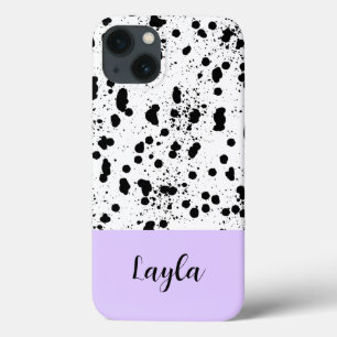 Dalmatische print met Paarse aangepaste naam iPhone 13 Hoesje