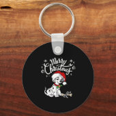 Dalmatische puppy hond in een kerstkerstkerstmuts sleutelhanger (Voorkant)