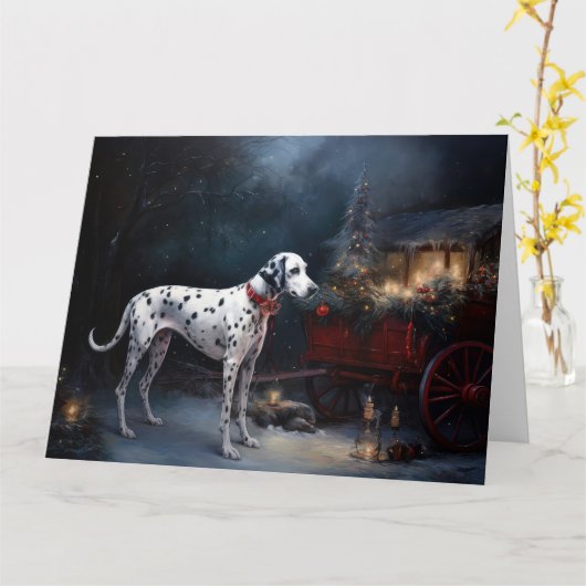 Dalmatische Sneeuw Slede Kerst Decoratie Kaart (Gele Bloem)