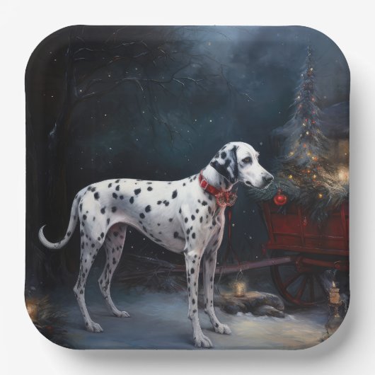 Dalmatische Sneeuwslee Kerstdecoratie Papieren Bordje (Voorkant)