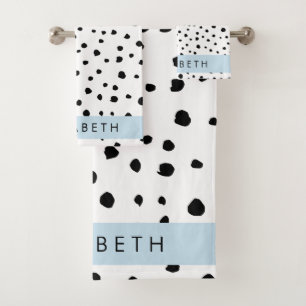 Dalmatische Stippen, Vlekken, Zwart-wit, Jouw naam Bad Handdoek
