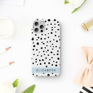 Dalmatische Stippen, Vlekken, Zwart-wit, Jouw naam iPhone 12 Pro Hoesje