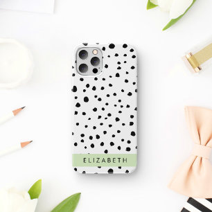 Dalmatische Stippen, Vlekken, Zwart-wit, Jouw naam iPhone 12 Pro Hoesje