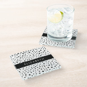 Dalmatische Stippen, Vlekken, Zwart-wit, Jouw naam Glazen Onderzetter