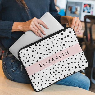 Dalmatische Stippen, Vlekken, Zwart-wit, Jouw naam Laptop Sleeve