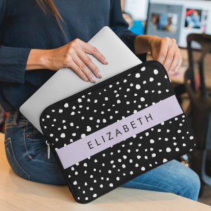 Dalmatische Stippen, Vlekken, Zwart-wit, Jouw naam Laptop Sleeve