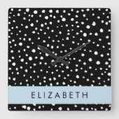 Dalmatische Stippen, Vlekken, Zwart-wit, Jouw naam Vierkante Klok (Voorkant)