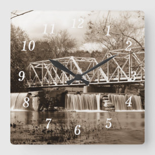 Dam bij Finley River Sepia Wandklok Vierkante Klok