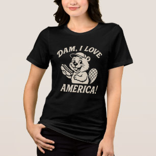 Dam Ik Hou Van Amerika Grappige Bever Patriottisch Tri-Blend Shirt