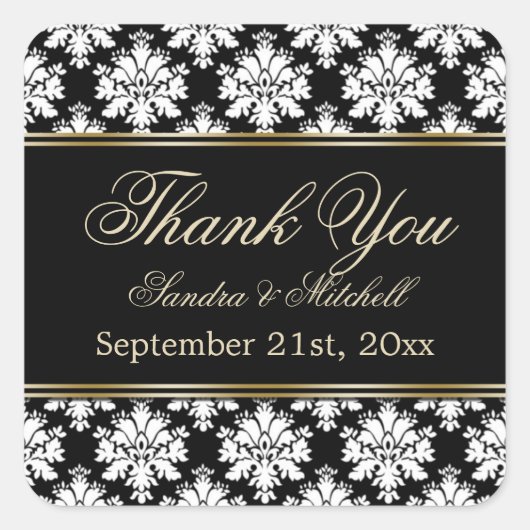 Damak zwart-wit Dank je Vierkante Sticker (Voorkant)
