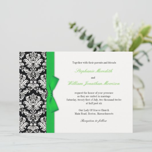 Damas Avec Faire-part de mariage Bow Vert (Debout devant)