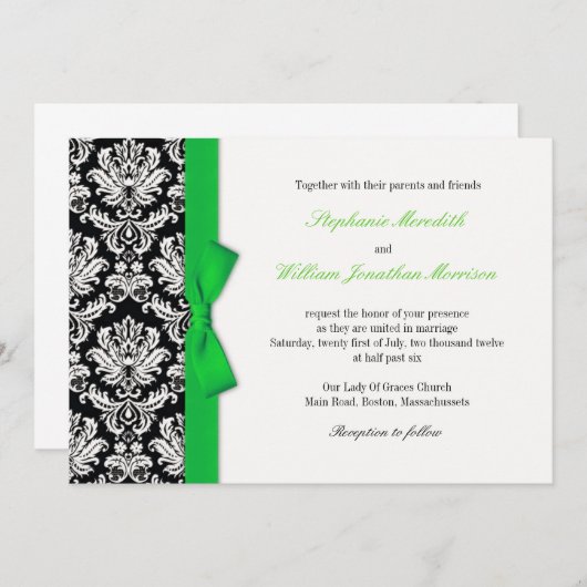Damas Avec Faire-part de mariage Bow Vert (Devant / Derrière)