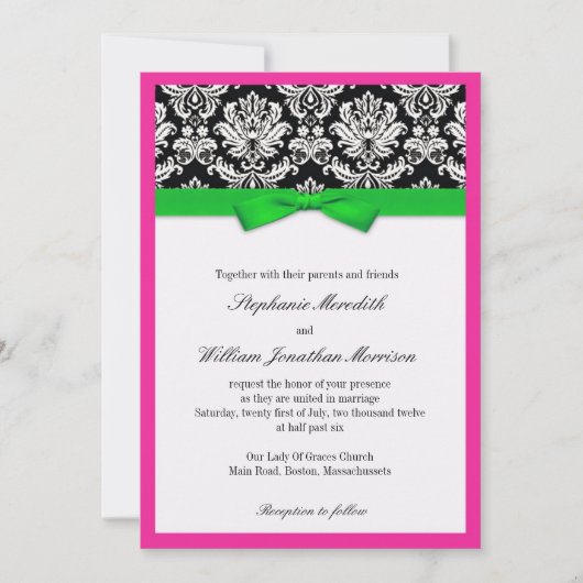 Damas avec Faire-part de mariage vert et rose (Devant)