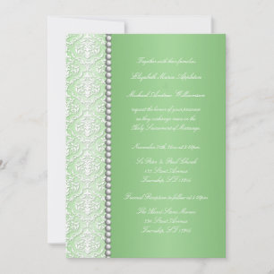 Damas blanc & perle Green Wedding Invitations