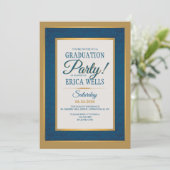 Damas Bleu Avec Gold Trim Graduation Invitation (Debout devant)