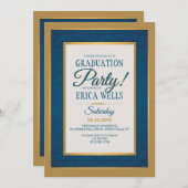 Damas Bleu Avec Gold Trim Graduation Invitation (Devant / Derrière)