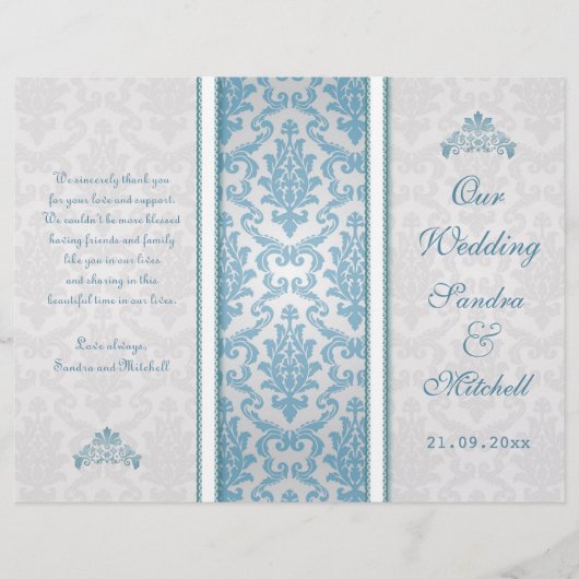 Damas bleu clair sur le programme de mariage argen (Devant)