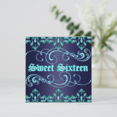 Damas bleu foncé Imprimer Sweet 16 Invitation d'an (Debout devant)